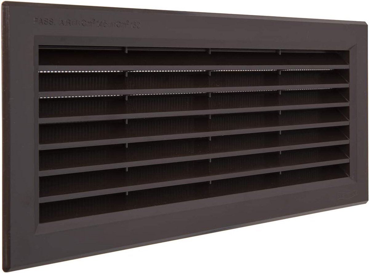 Rechthoekig Ventilatirooster Kunststof Bruin met Insectennet - Inbouwformaat 315x136 mm