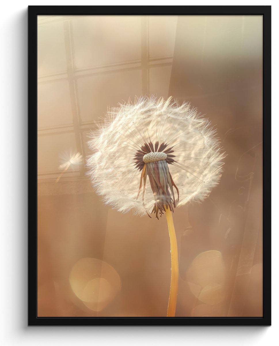 FrameYourWall Poster in lijst - Fotolijst 50x70 cm - Posters - Paardenbloem - Beige - Natuur - Bloem - Posterlijst zwart - Decoratie - Wanddecoratie woonkamer - Muurdecoratie slaapkamer
