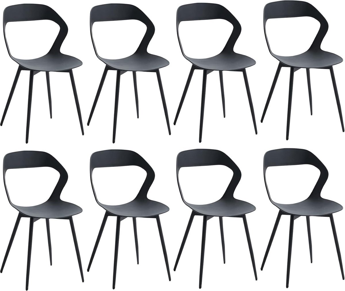 Set van 8 Eetkamerstoelen | Design Stoelen met Rugleuning | Zwart Polypropyleen Zitting &