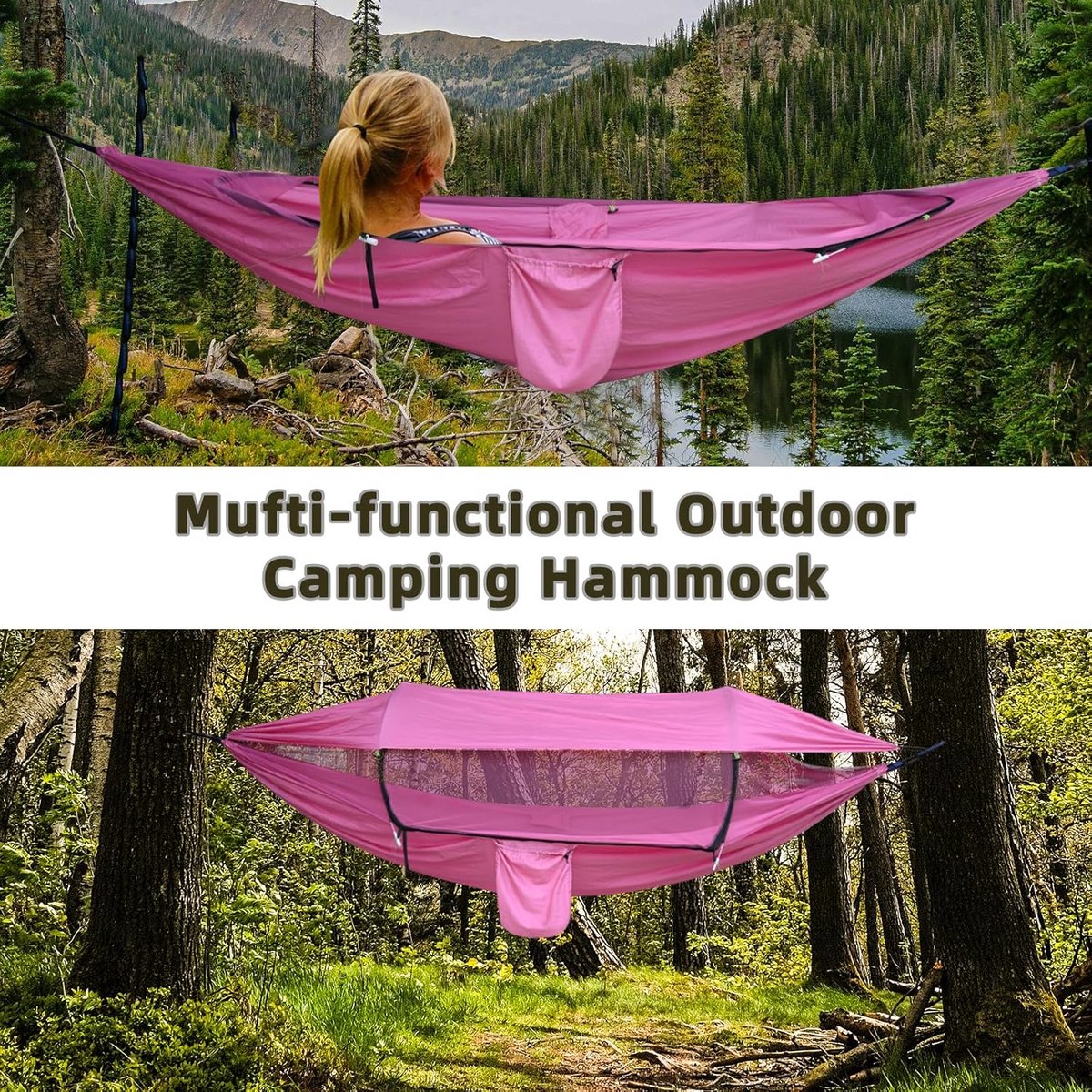3-in-1 Camping Hangmat Buiten met Muggennet en Zonwering, Ultralicht tot 200 kg
