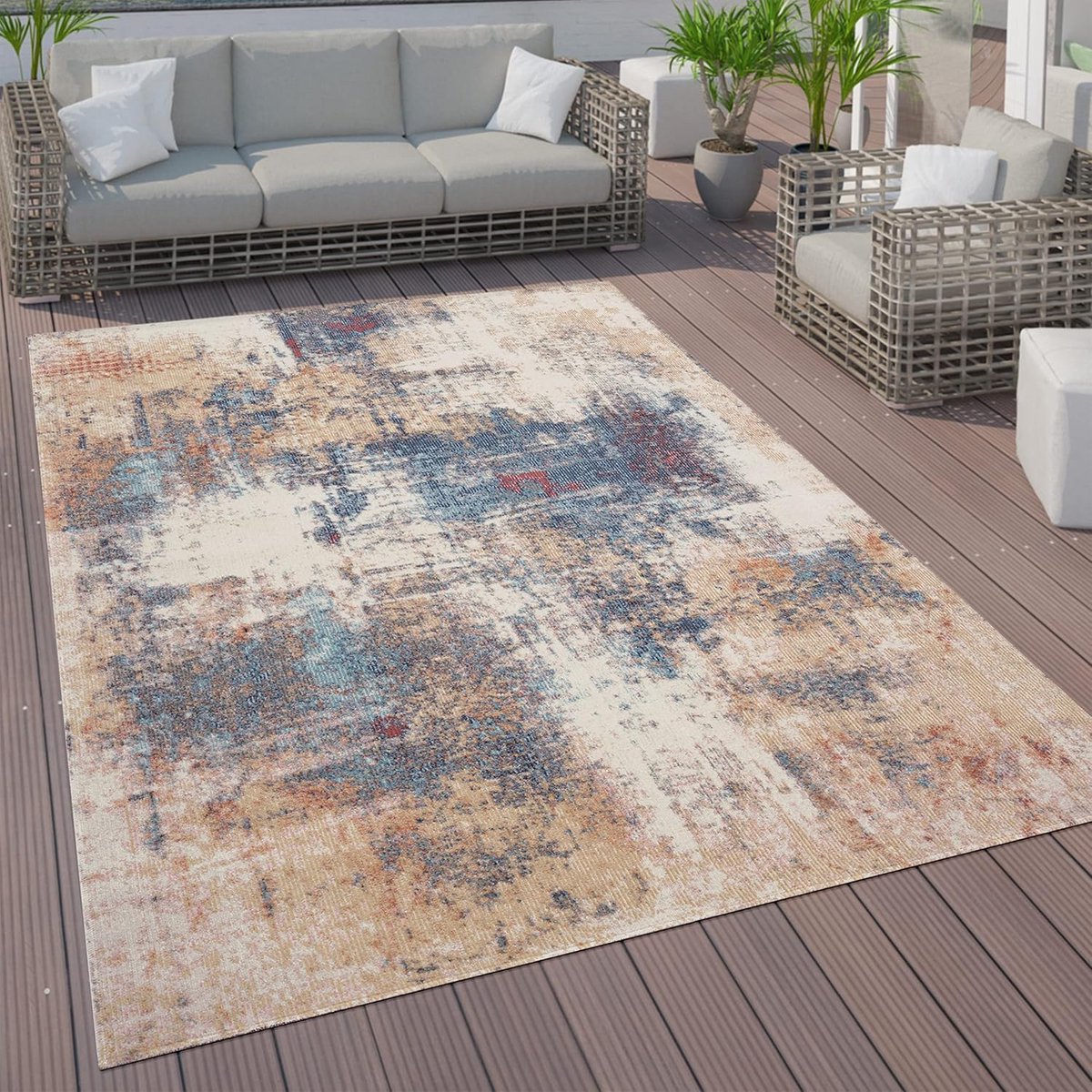 Ronde Vloerkleed Binnen & Buiten Abstract Patroon Pastel Multicolor