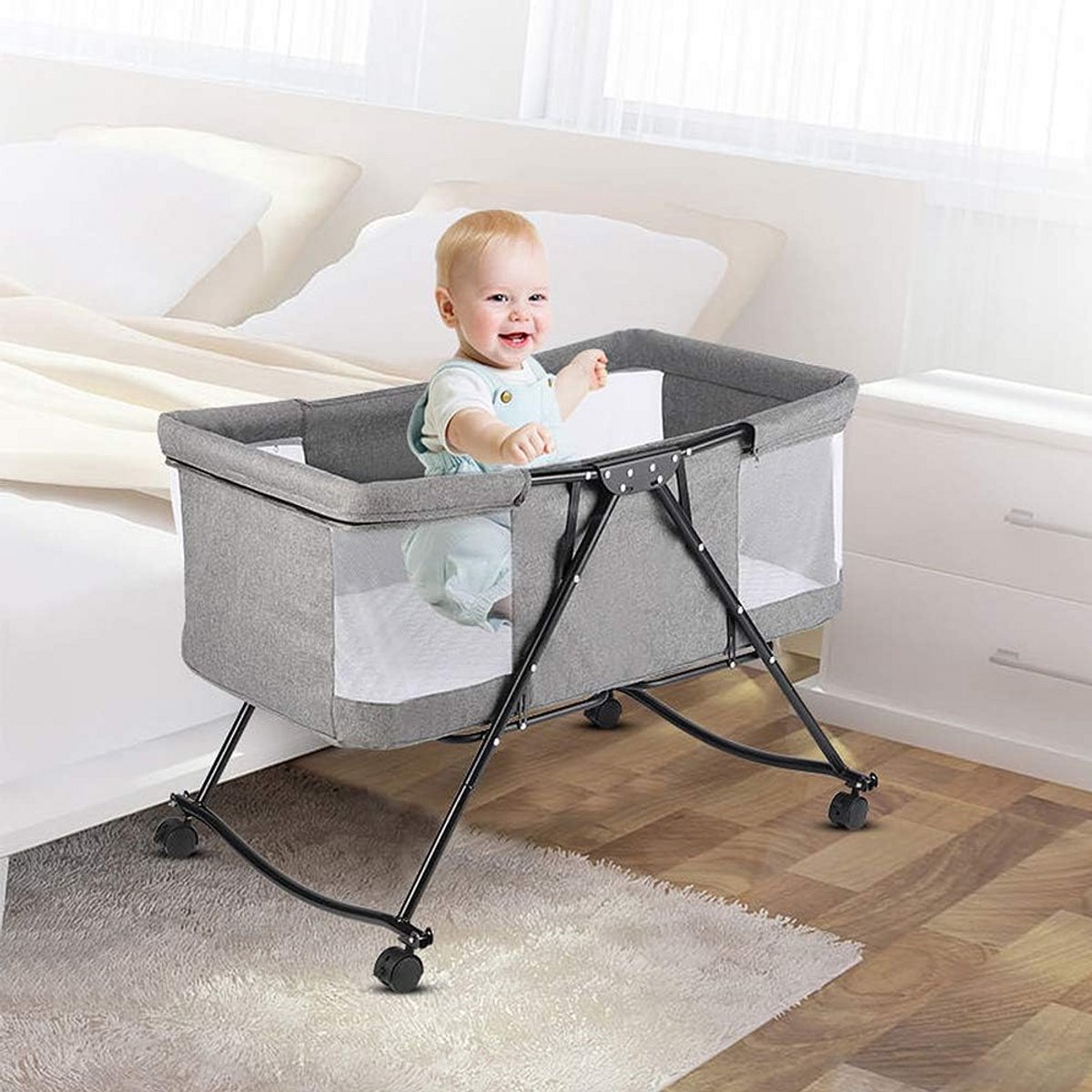 2-in-1 Co-Slaapwieg met Matras en Klamboe voor Baby's