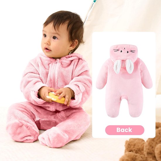 Warm Fleece Snowsuit voor Baby Jongen en Meisje - Winterpak met Capuchon en Voetjes — afbeelding 4