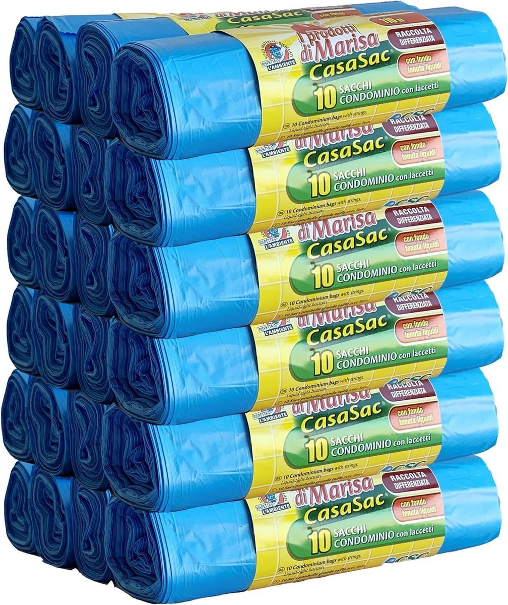 Vuilniszakken 110 l met linten, 240 stuks, afvalscheiding binnen en buiten, 70 x 110 cm, lekvrij, 24 rollen, lichtblauw