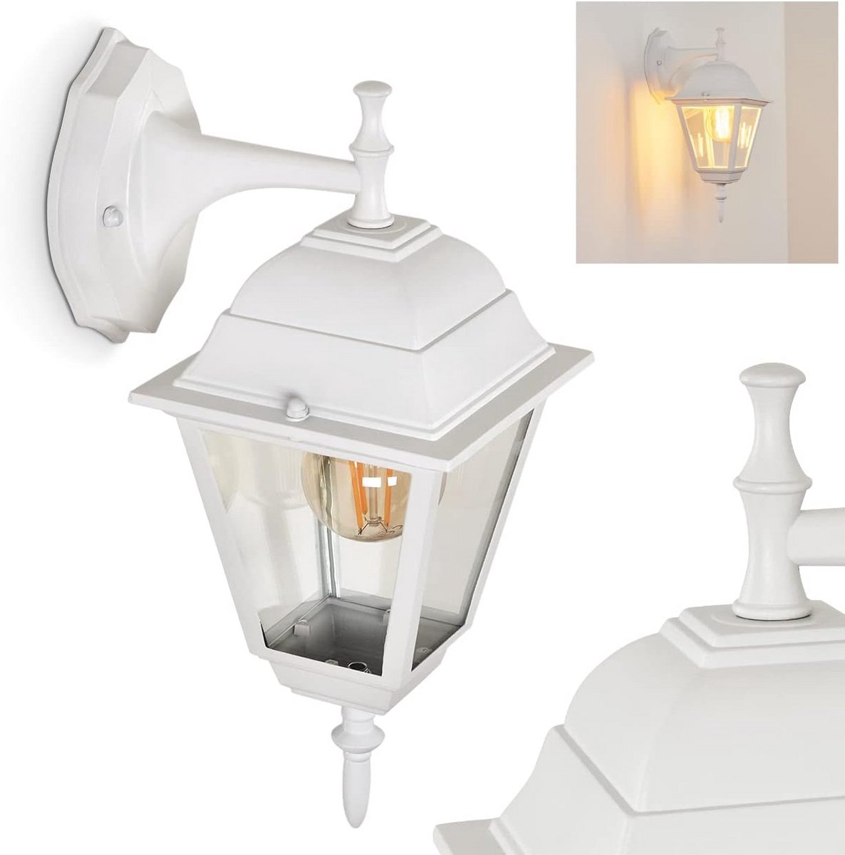 Klassieke Buitenwandlamp Wit Metaal en Glas IP44 - Geschikt voor Ingang en Tuin
