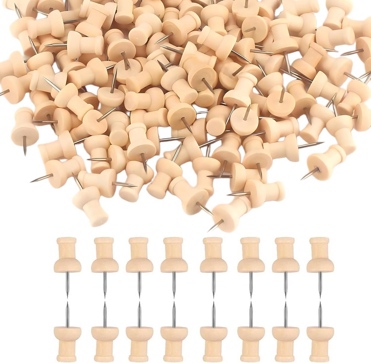 50x Houten Prikspelden voor Prikbord en Kurk - Ideaal voor Kaarten, Kantoor en School