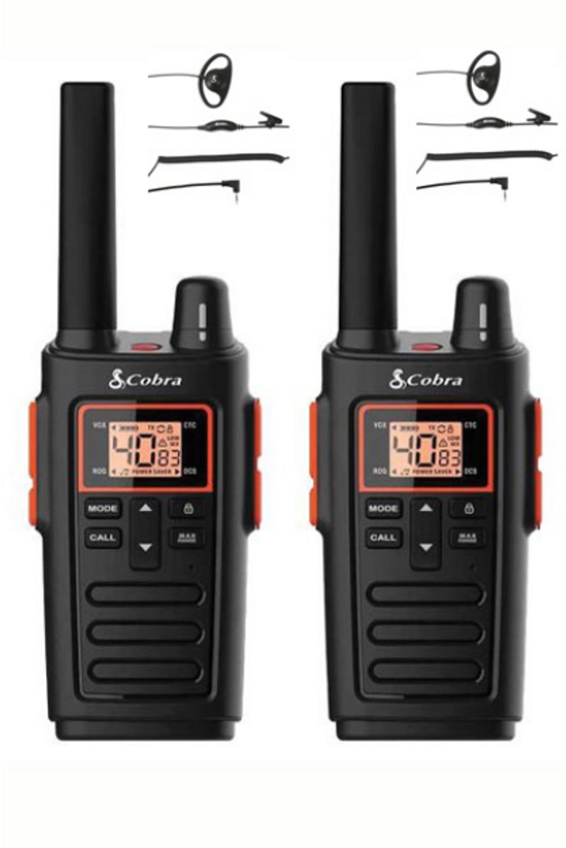 Set van 2 Cobra RX380 PMR446 portofoons IPX2 met D-shape oortje