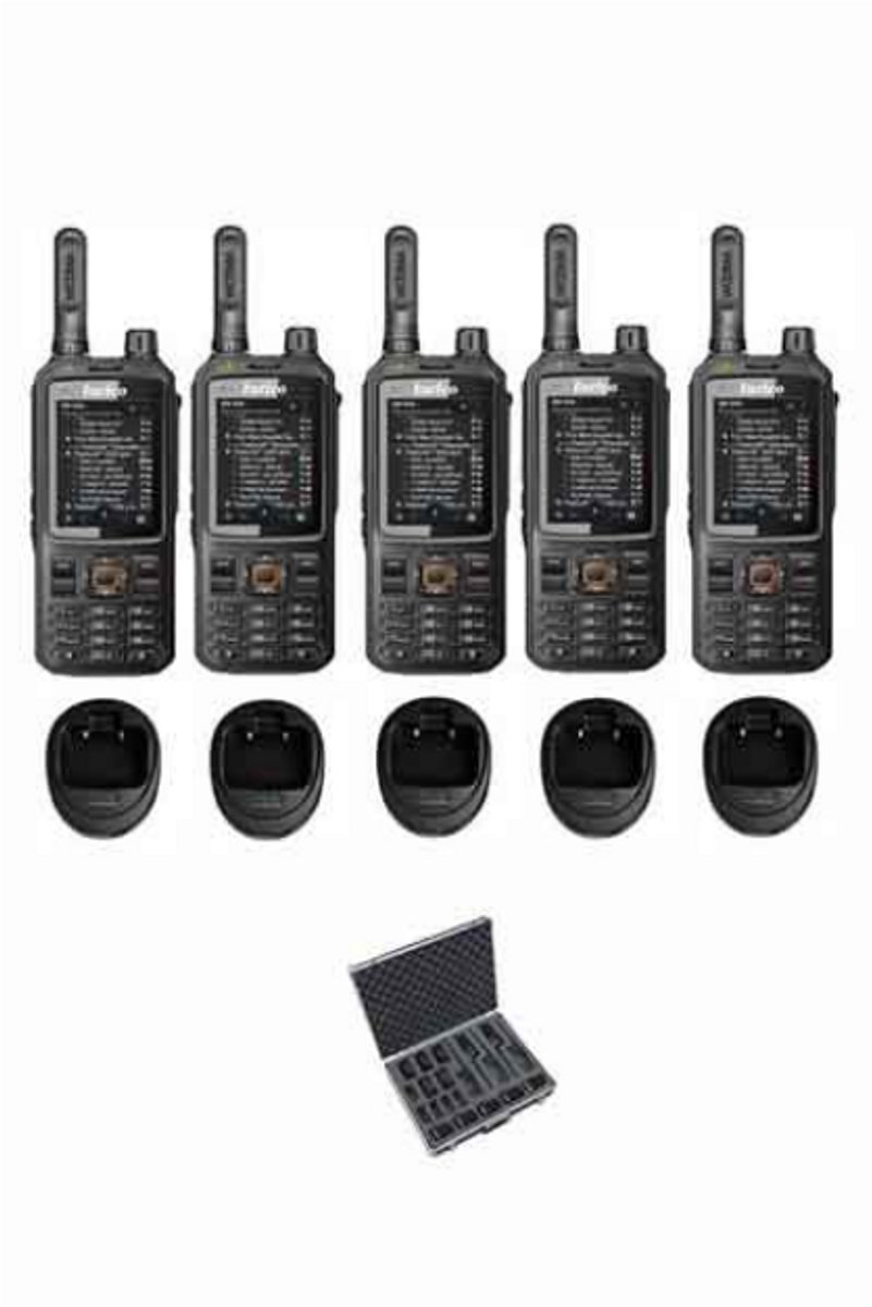 Set van 5 Inrico T320 V2 4G LTE Zello Portofoon, GPS, Wifi met tafellader en koffer
