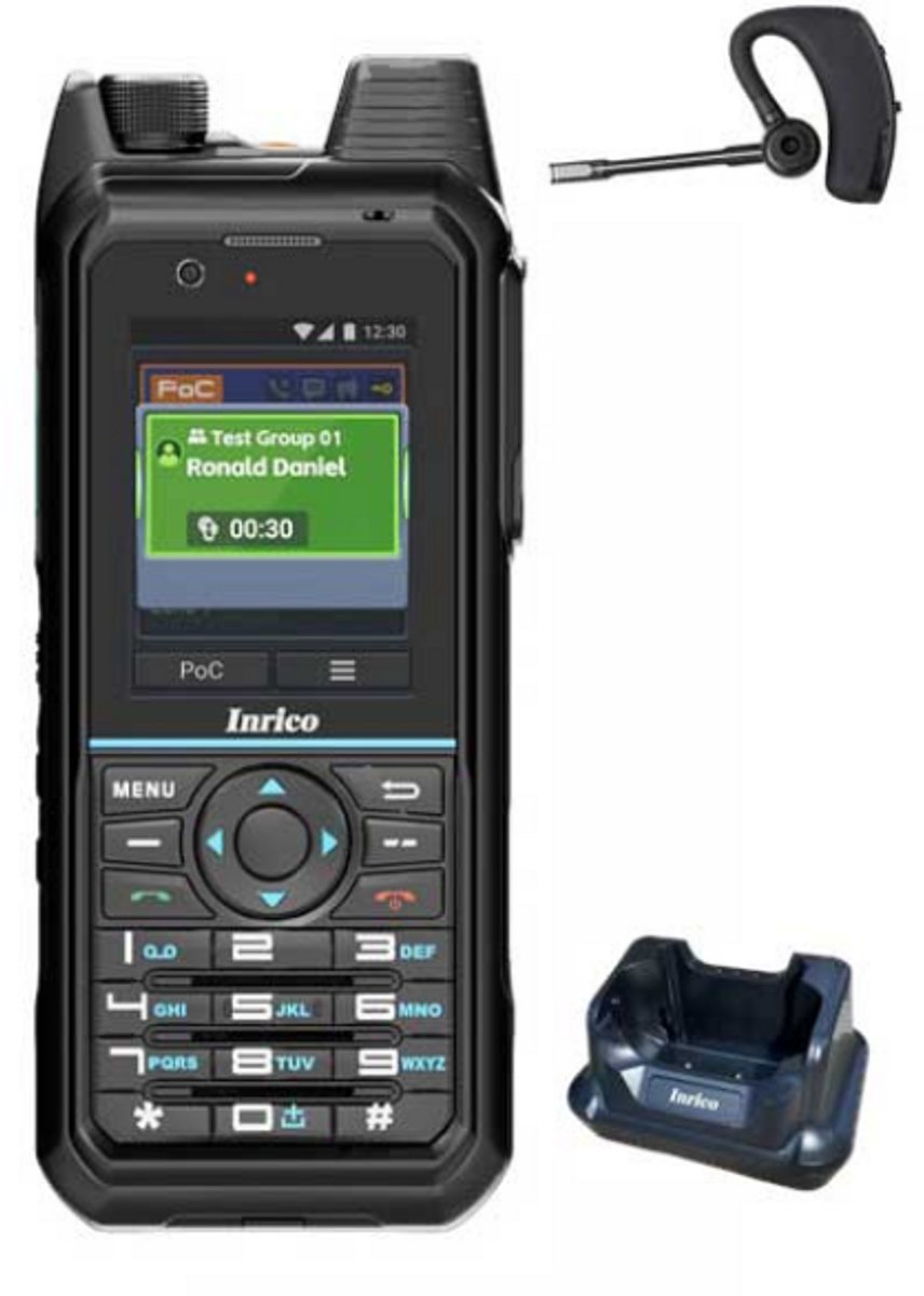Inrico T330 4G LTE Zello Smart Portofoon IP68 met tafellader en Bluetooth oortje