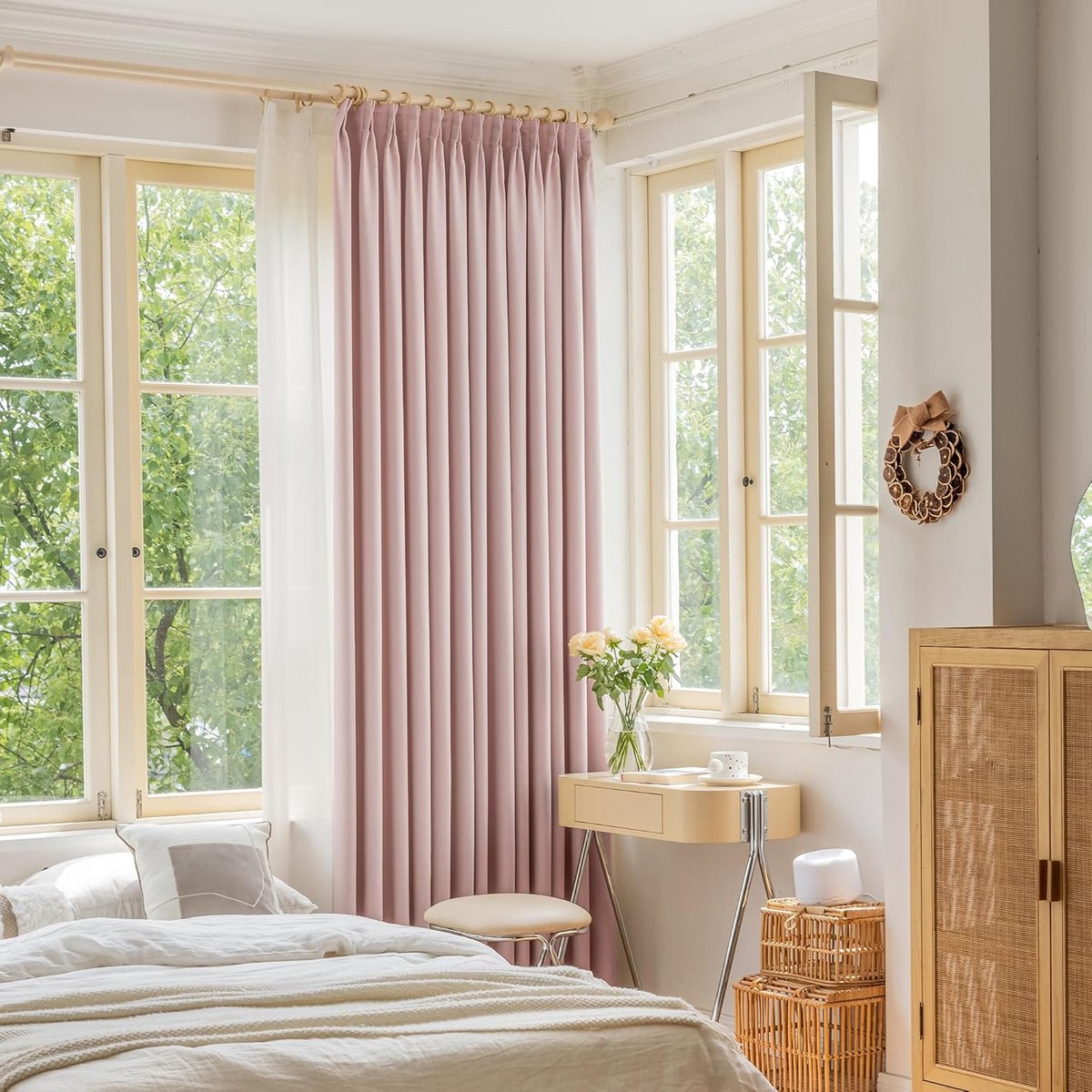 Babykamer Gordijnen Roze Plissé Verduisterend 213 cm voor Meisjes Slaapkamer