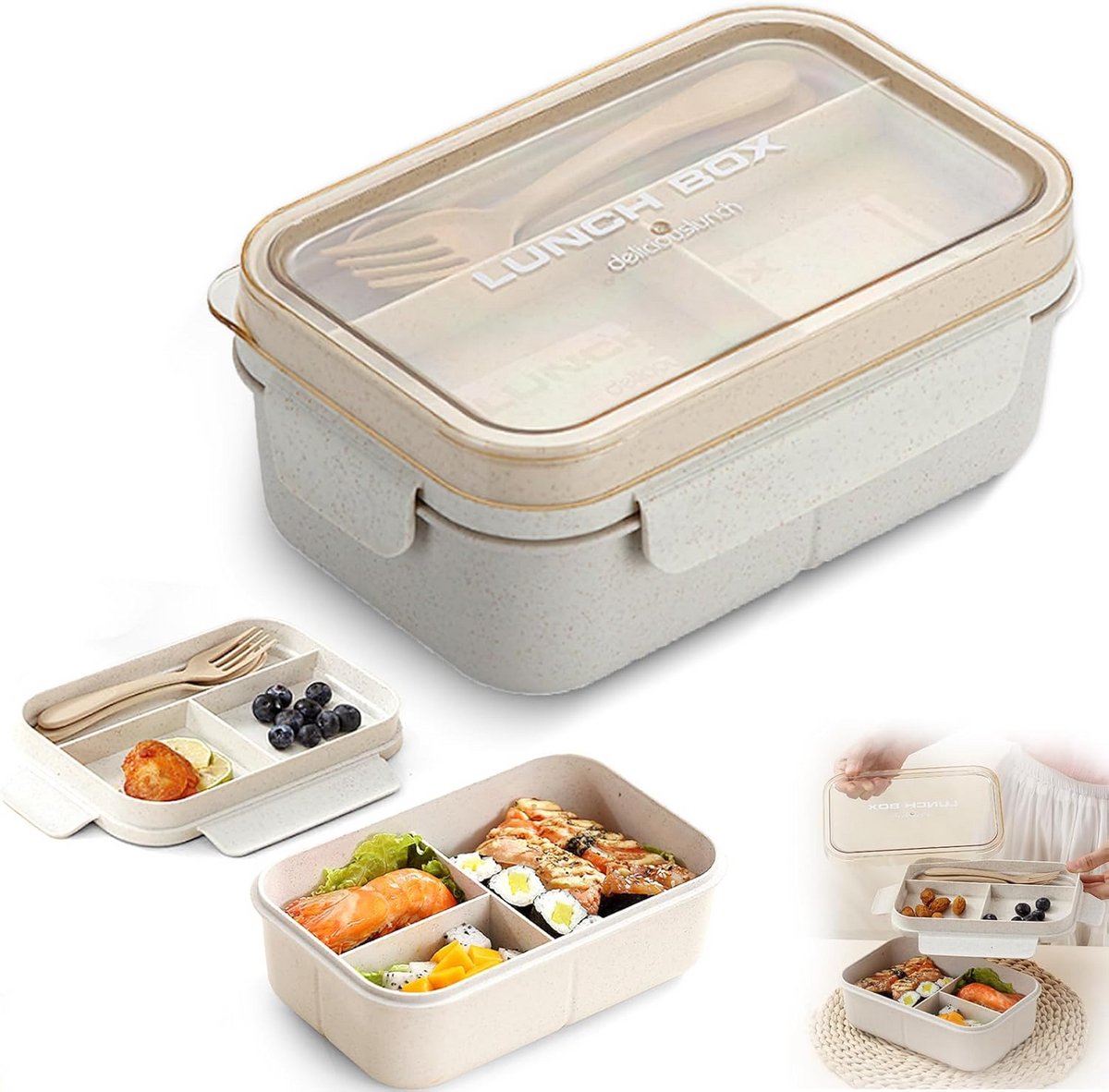 Lunchbox met 5 Vakken 1200 ml Lekvrij - Bento Box Magnetronbestendig Vaatwasmachinebestendig Inclusief Bestek School Werk Picknick