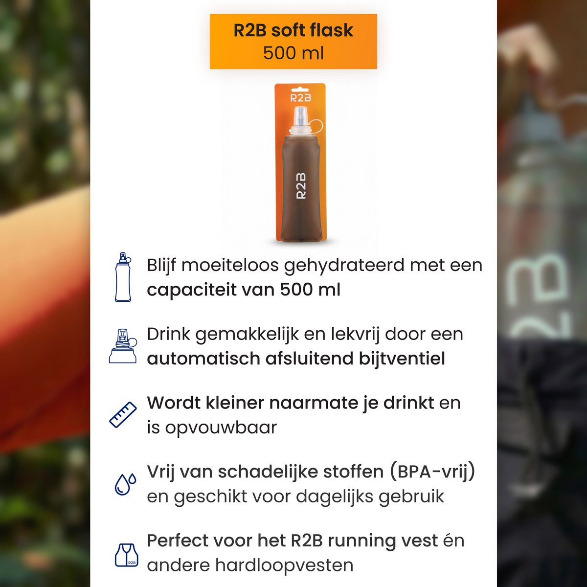 R2B Soft Flask 500 ML - Drinkfles Hardlopen - Opvouwbare Waterfles - Flexibele Drinkfles - Bidon/Drinkzak - Antraciet — cadeau in Sport & Outdoor - foto 8