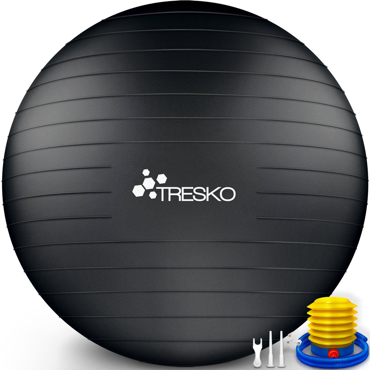TRESKO® anti-burst gymnastiekbal 55 cm 65 cm 75 cm 85 cm | zitbal | yogabal | 300 kg | met luchtpomp (zwart, 65 cm, geschikt voor een lengte van 155 tot 175 cm)