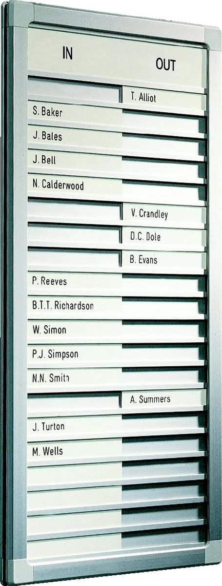 Presentiebord Aluminiumframe 30 Personen In- en Uitstekplaatjes 26x77 cm