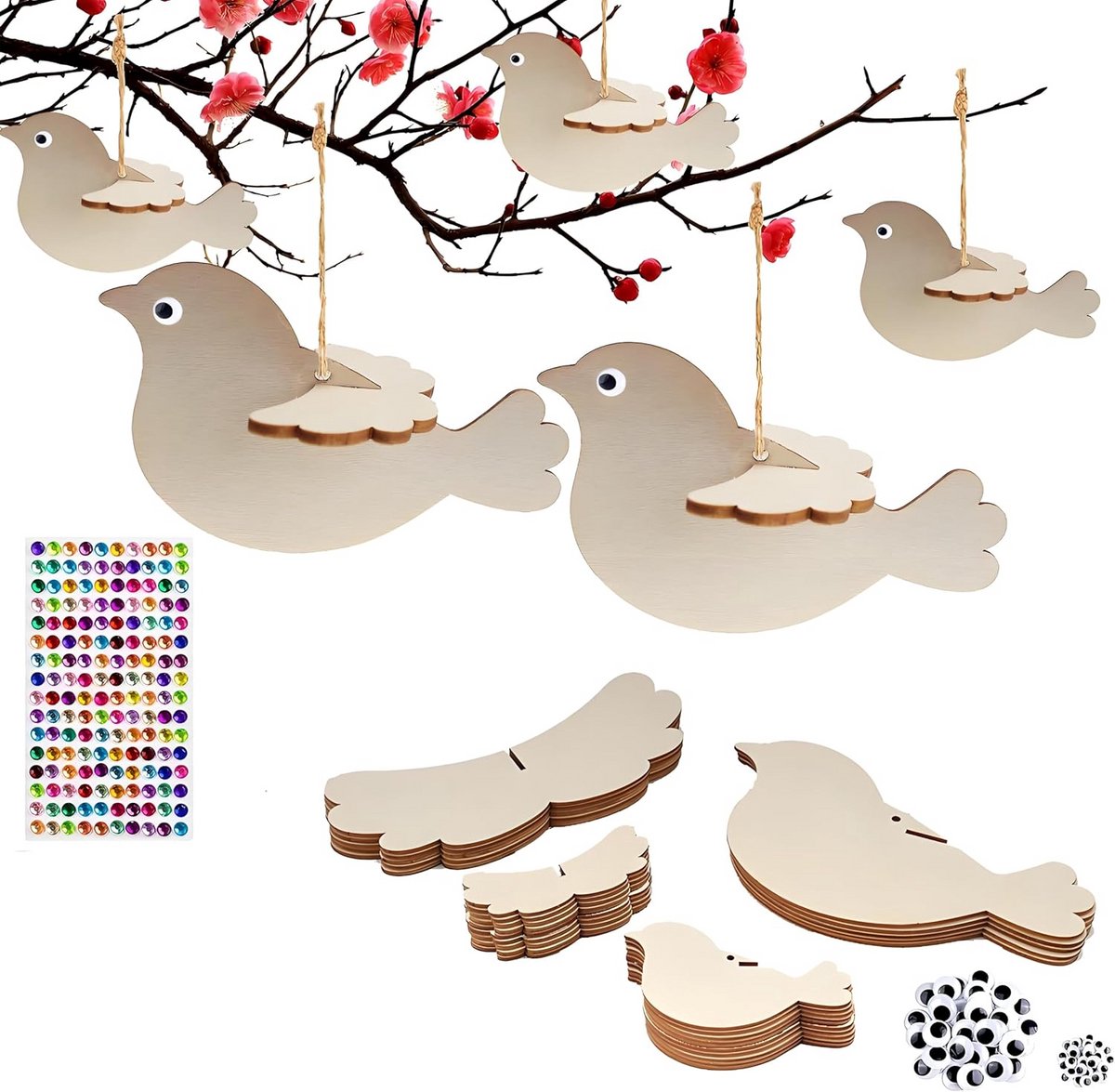 Houten Vogel Knutselset - 3D Knutselpakket - Creatief Beschilderen - Natuurlijk Hout - 16 cm - Onbewerkt