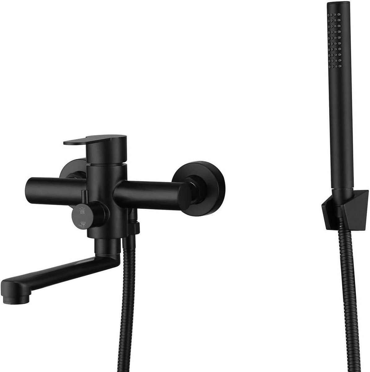 Bataansluiting met Handdouche Zwart RVS Wandmontage