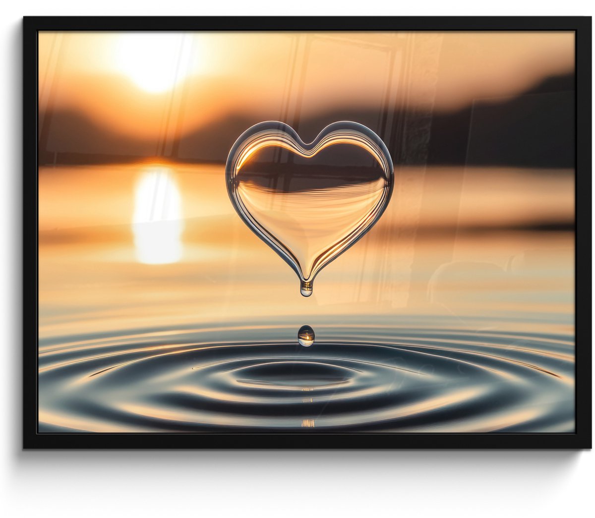 FrameYourWall Poster in lijst - Fotolijst 70x50 cm - Posters - Hart - Water - Zonsondergang - Natuur - Zen - Posterlijst zwart - Decoratie - Wanddecoratie woonkamer - Muurdecoratie slaapkamer
