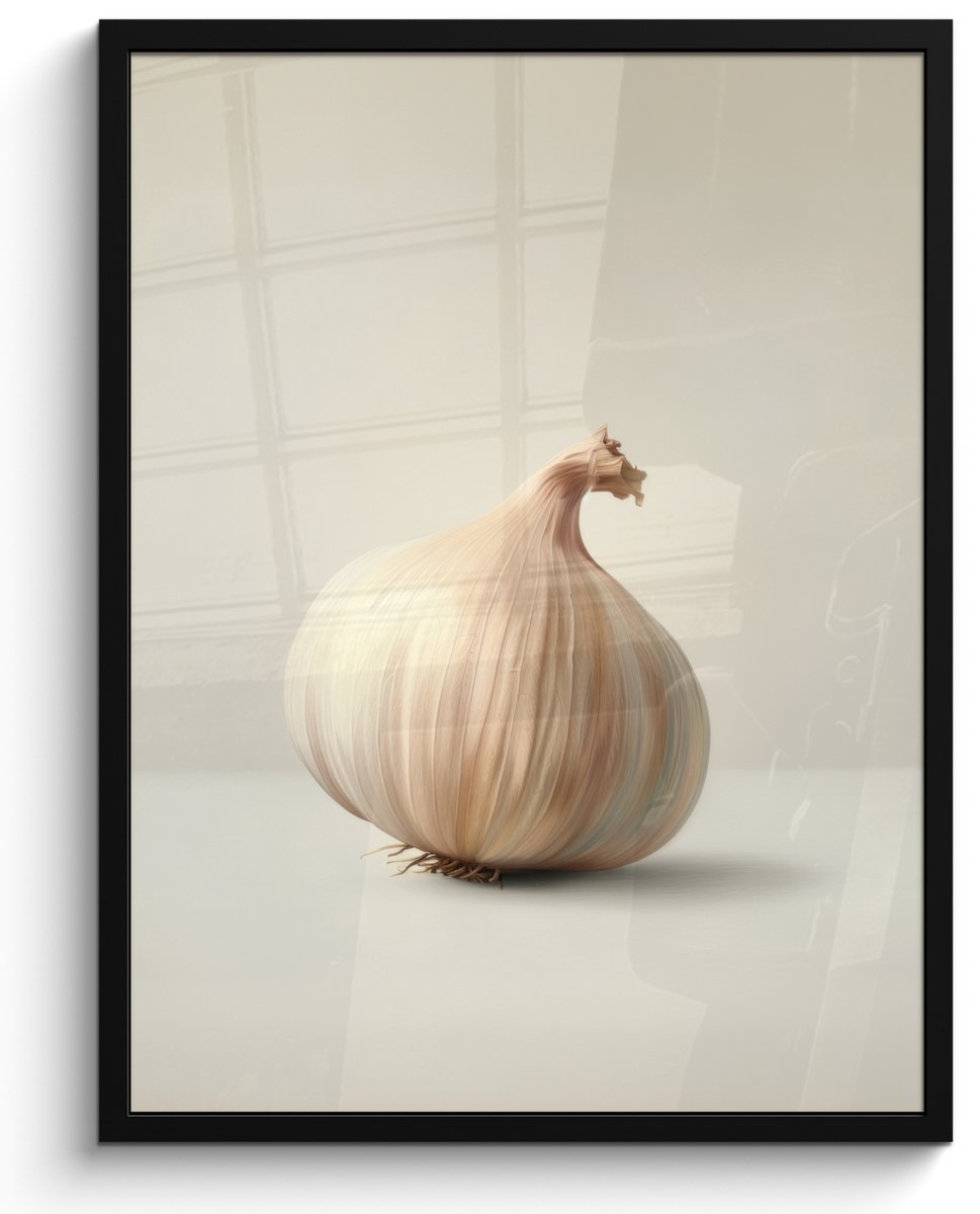 FrameYourWall Fotolijst inclusief poster - Posterlijst 50x70 cm - Posters - Knoflook - Natuurlijk - Beige - Foto in lijst - Keuken decoratie muur - Wanddecoratie accessoires - Muurdecoratie - Schilderijen