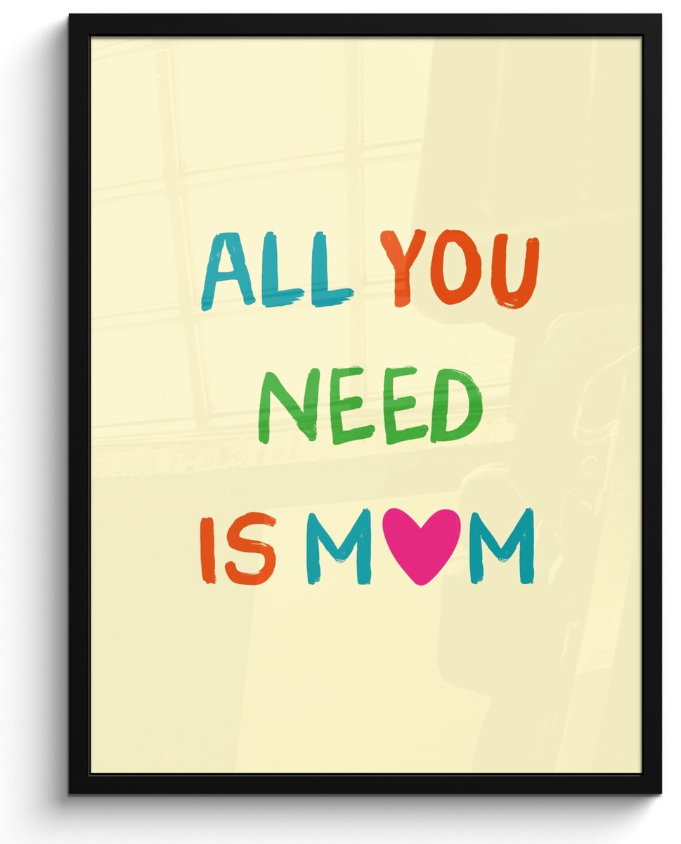 FrameYourWall Poster in lijst - Fotolijst 50x70 cm - Posters - Hartje - Moeder - Tekst - Kleurrijk - Posterlijst zwart - Decoratie - Wanddecoratie woonkamer - Muurdecoratie slaapkamer Moeder - Quote - Kleurrijk
