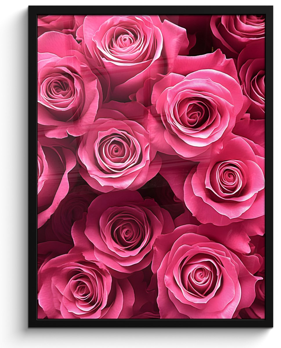 FrameYourWall Poster in lijst - Fotolijst 50x70 cm - Posters - Rozen - Pink - Bloem - Posterlijst zwart - Decoratie - Wanddecoratie woonkamer - Muurdecoratie slaapkamer Bloemen