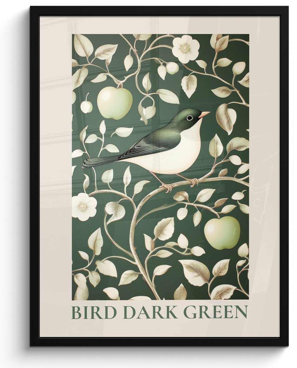 FrameYourWall Fotolijst inclusief poster - Posterlijst 50x70 cm - Posters - Groen - Vogel - Bloemen - Foto in lijst - Keuken decoratie muur - Wanddecoratie accessoires - Muurdecoratie - Schilderijen