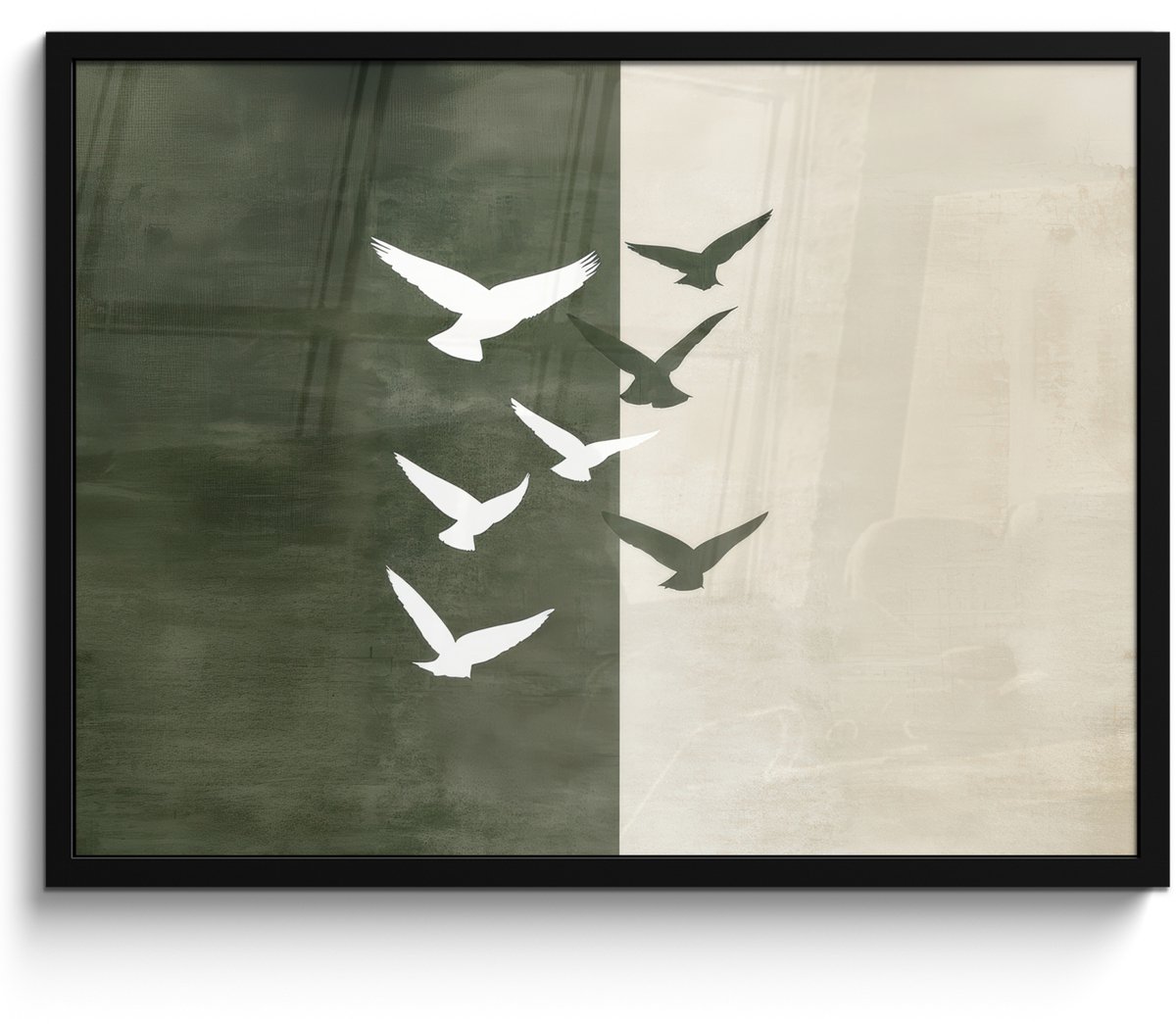 FrameYourWall Poster in lijst - Fotolijst 70x50 cm - Posters - Japandi - Vogel - Groen - Posterlijst zwart - Decoratie - Wanddecoratie woonkamer - Muurdecoratie slaapkamer Vogels