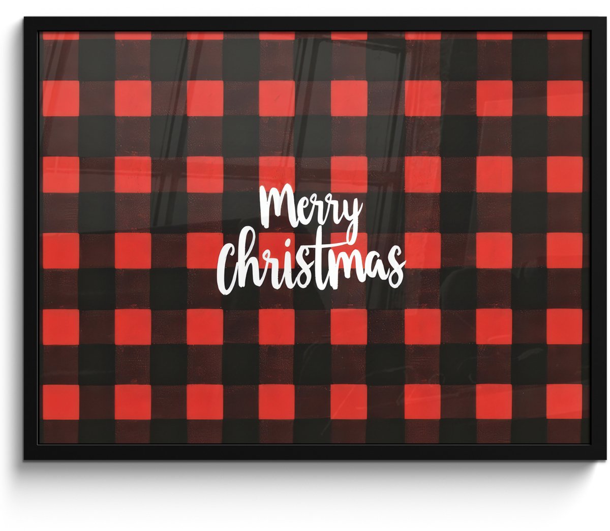 FrameYourWall Poster in lijst - Fotolijst 70x50 cm - Posters - Geruit - Rood - Tekst - Christmas - Posterlijst zwart - Decoratie - Wanddecoratie woonkamer - Muurdecoratie slaapkamer