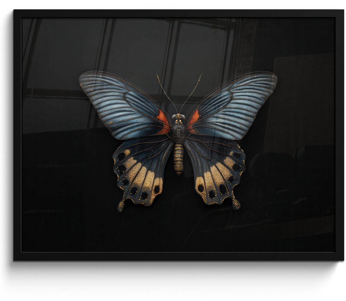 FrameYourWall Poster in lijst - Fotolijst 70x50 cm - Posters - Vlinder - Metaalachtig - Geometrisch patroon - Posterlijst zwart - Decoratie - Wanddecoratie woonkamer - Muurdecoratie slaapkamer Vlinder - Geometrisch