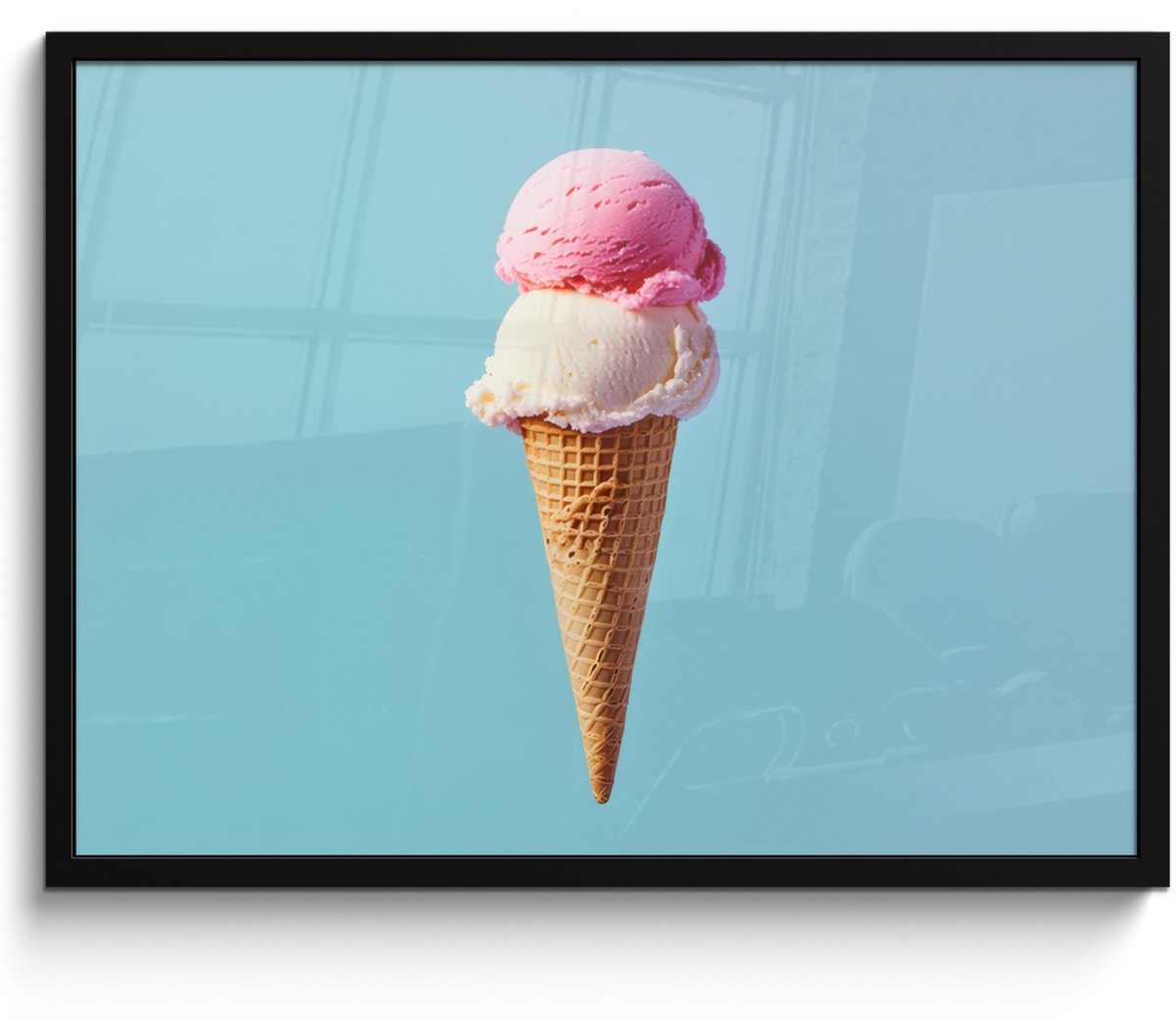FrameYourWall Poster in lijst - Fotolijst 70x50 cm - Posters - Bolletjes - Schepijs - Hoorntje - Blauw - Posterlijst zwart - Decoratie - Wanddecoratie woonkamer - Muurdecoratie slaapkamer Hoorntje - Schepijs