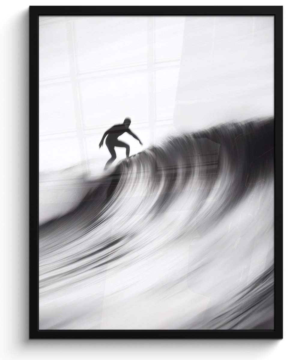 FrameYourWall Poster in lijst - Fotolijst 50x70 cm - Posters - Surfer - Golf - Vervaagd - Zwart - Posterlijst zwart - Decoratie - Wanddecoratie woonkamer - Muurdecoratie slaapkamer