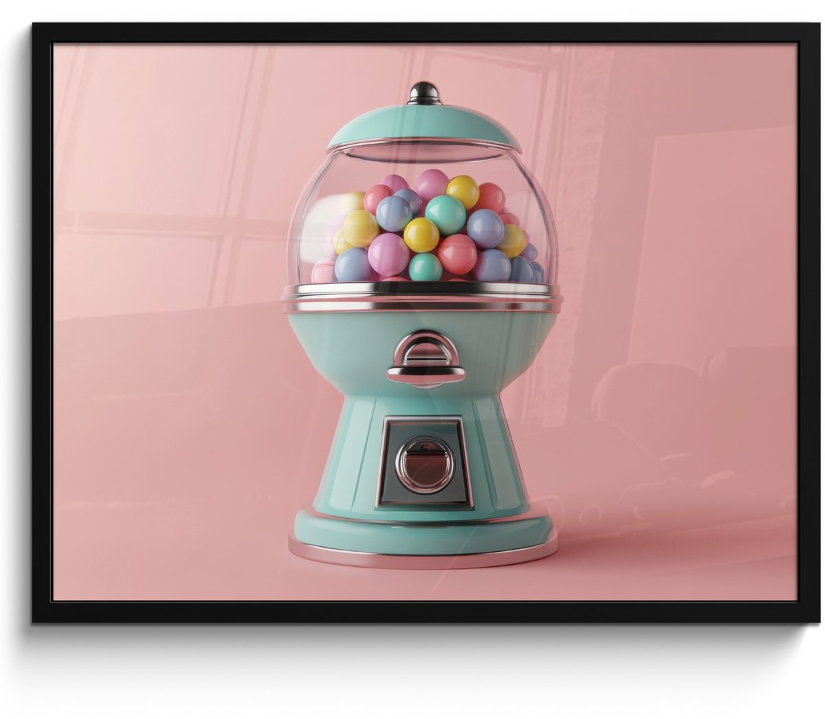 FrameYourWall Poster in lijst - Fotolijst 70x50 cm - Posters - Kauwgom - Retro - Snoep - Roze - Posterlijst zwart - Decoratie - Wanddecoratie woonkamer - Muurdecoratie slaapkamer