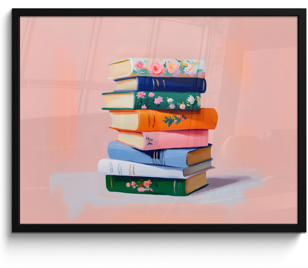 FrameYourWall Poster in lijst - Fotolijst 70x50 cm - Posters - Boeken - Stapel - Kleurrijk - Posterlijst zwart - Decoratie - Wanddecoratie woonkamer - Muurdecoratie slaapkamer