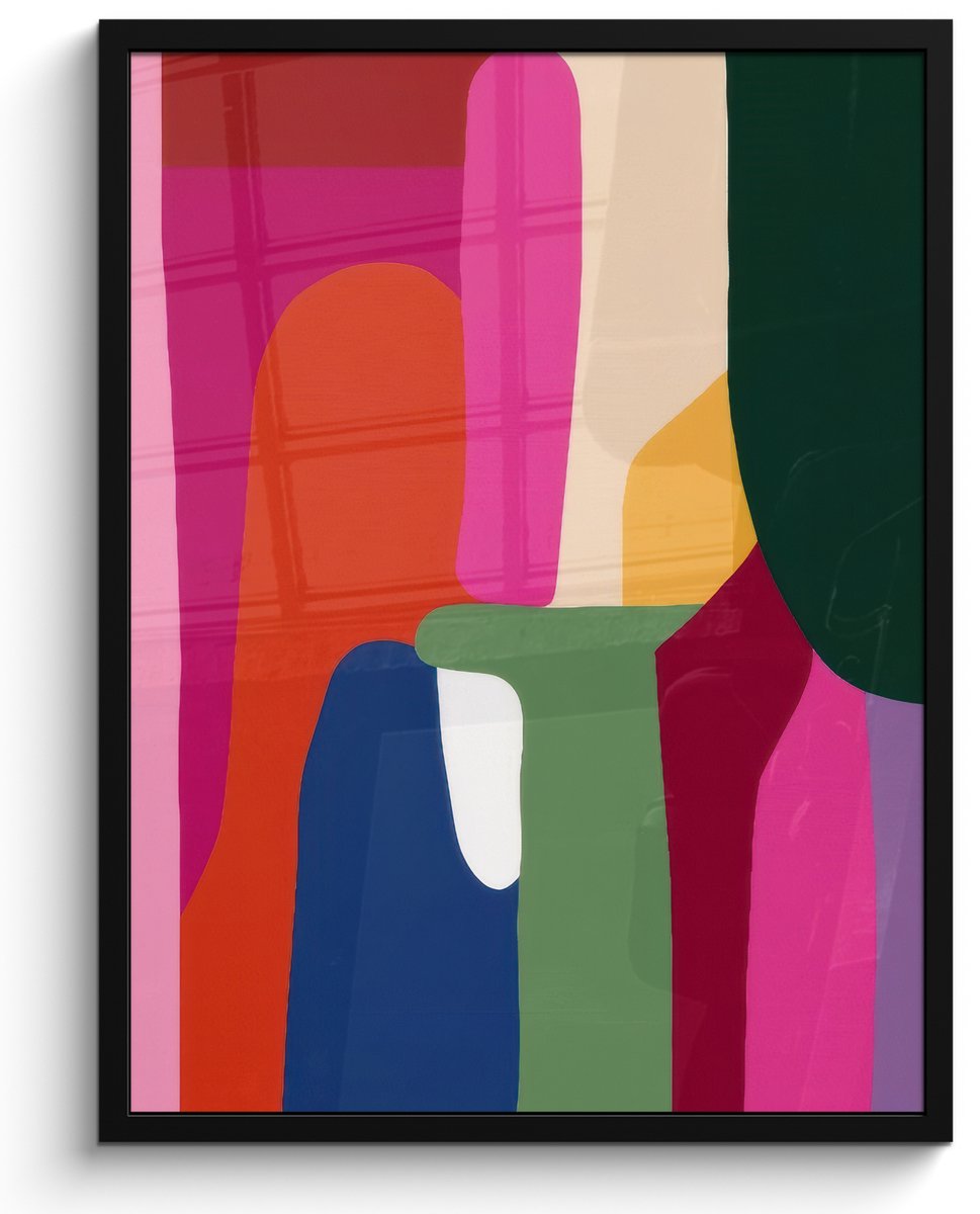FrameYourWall Poster in lijst - Fotolijst 50x70 cm - Posters - Kleurvakken - Recht - Rond - Abstract - Posterlijst zwart - Decoratie - Wanddecoratie woonkamer - Muurdecoratie slaapkamer Kleurvakken - Abstract