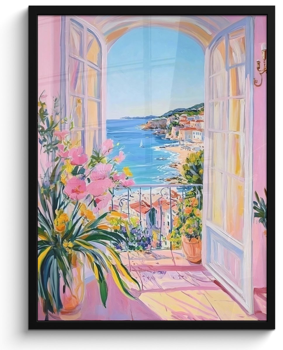 FrameYourWall Poster in lijst - Fotolijst 50x70 cm - Posters - Roze - Buiten - Verf - Posterlijst zwart - Decoratie - Wanddecoratie woonkamer - Muurdecoratie slaapkamer Strand - Balkon