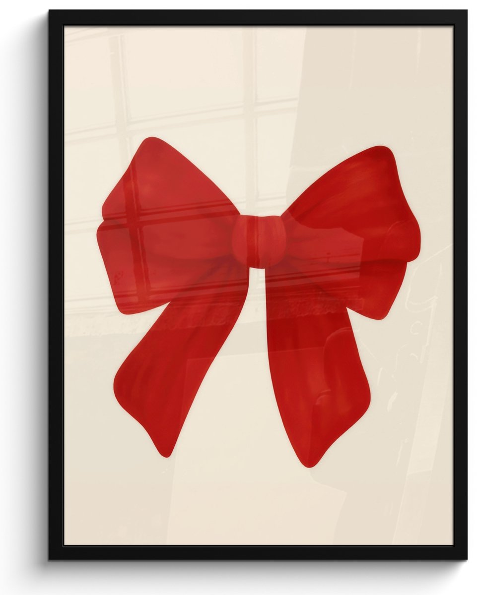 FrameYourWall Poster in lijst - Fotolijst 50x70 cm - Posters - Strik - Symmetrisch - Rood - Lint - Posterlijst zwart - Decoratie - Wanddecoratie woonkamer - Muurdecoratie slaapkamer