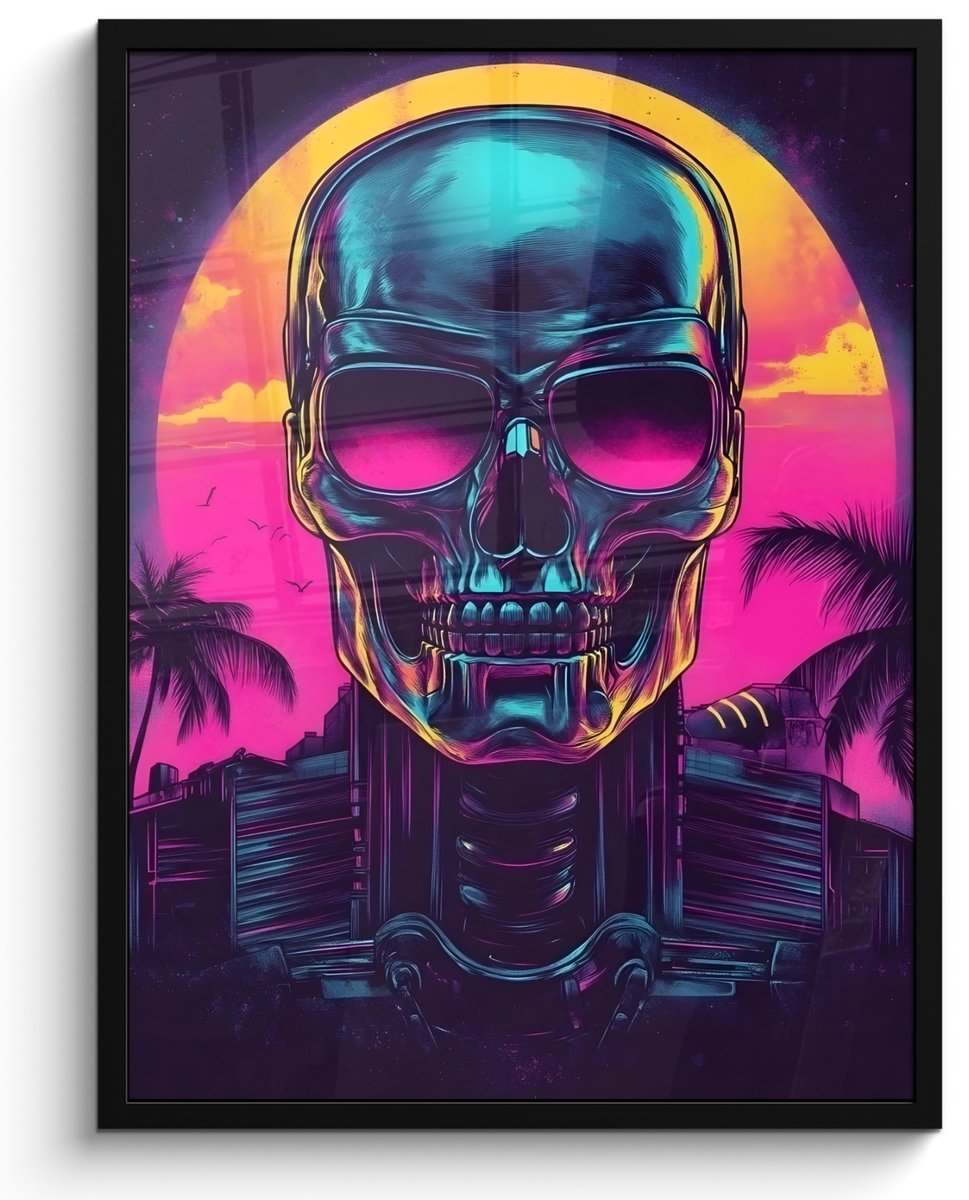 FrameYourWall Poster in lijst - Fotolijst 50x70 cm - Posters - Palmbomen - Hoofd - Metallic - Zonsondergang - Posterlijst zwart - Decoratie - Wanddecoratie woonkamer - Muurdecoratie slaapkamer