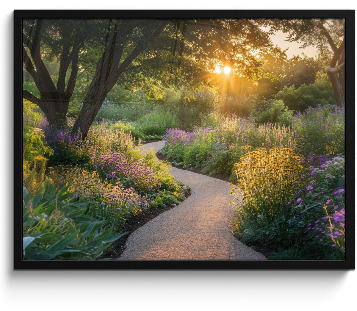 FrameYourWall Poster in lijst - Fotolijst 70x50 cm - Posters - Pad - Bloemen - Park - Posterlijst zwart - Decoratie - Wanddecoratie woonkamer - Muurdecoratie slaapkamer Bloemen - Natuur