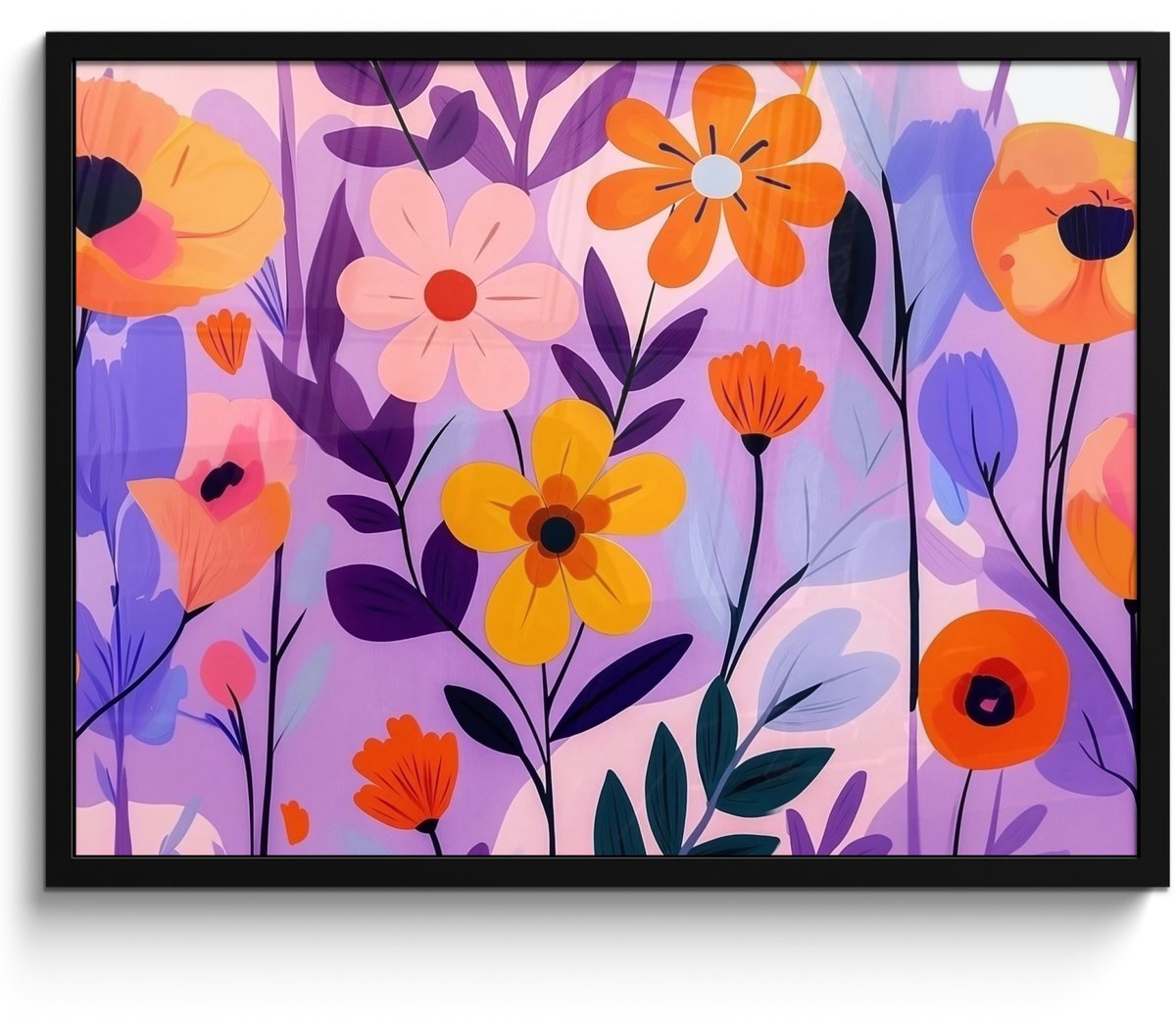 FrameYourWall Poster in lijst - Fotolijst 70x50 cm - Posters - Bloemen - Kleurrijk - Bladeren - Posterlijst zwart - Decoratie - Wanddecoratie woonkamer - Muurdecoratie slaapkamer Bloemen - Bladeren
