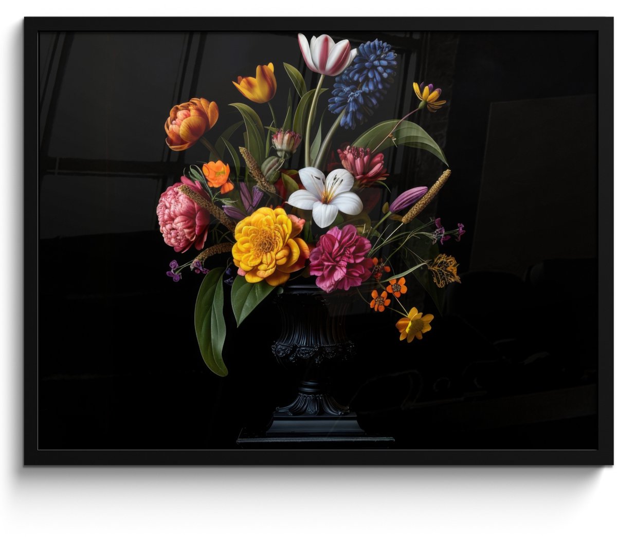 FrameYourWall Poster in lijst - Fotolijst 70x50 cm - Posters - Lente - Bloemen - Klassiek - Vaas - Posterlijst zwart - Decoratie - Wanddecoratie woonkamer - Muurdecoratie slaapkamer Boeket - Bloemen 3