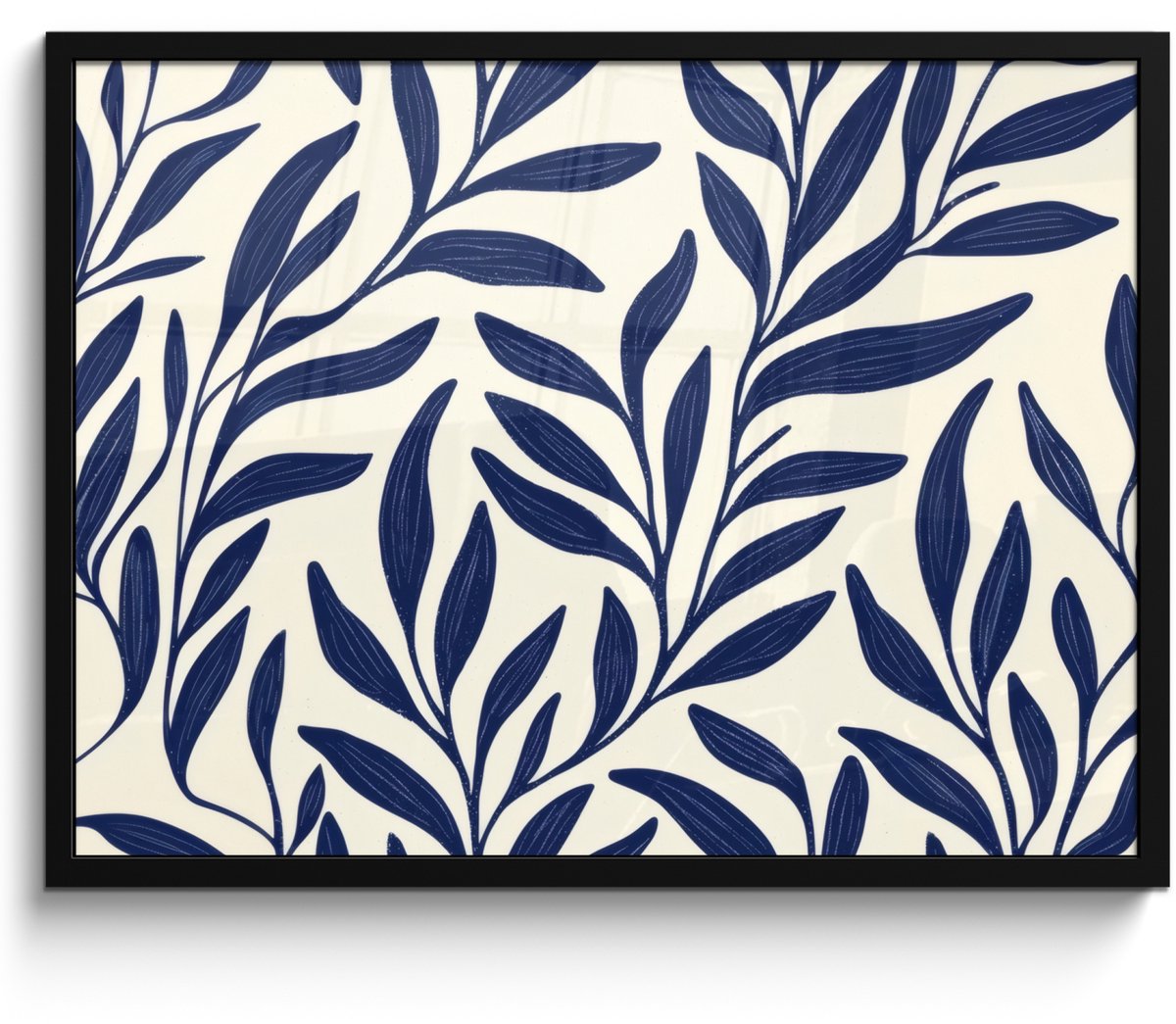 FrameYourWall Poster in lijst - Fotolijst 70x50 cm - Posters - Bladeren - Klimop - Donkerblauw - Posterlijst zwart - Decoratie - Wanddecoratie woonkamer - Muurdecoratie slaapkamer