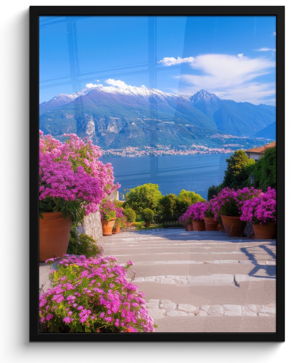 FrameYourWall Poster in lijst - Fotolijst 50x70 cm - Posters - Lake Como - Italië - Landschap - Posterlijst zwart - Decoratie - Wanddecoratie woonkamer - Muurdecoratie slaapkamer Landschap - Uitzicht