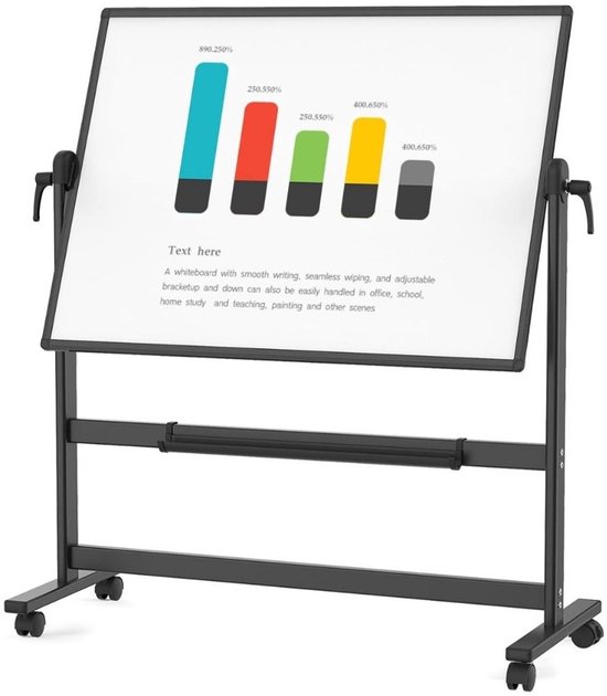 NBAP® Whiteboard op Wielen - Flipover Notitiebord - Verstelbaar - Magnetisch