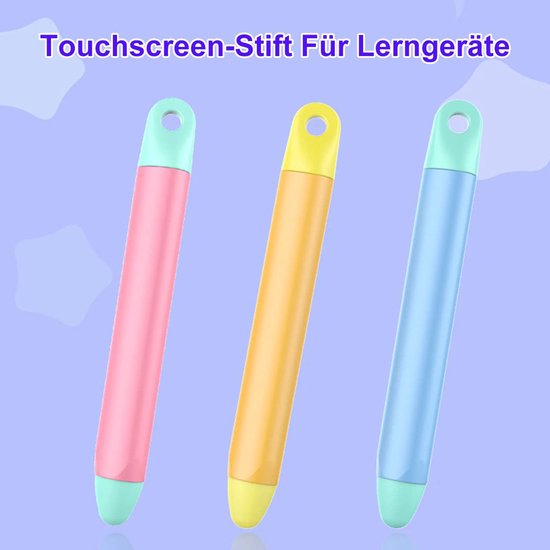 Styluspennen voor kinderen (3-pack) – Siliconenpuntjes, schermbeschermer, geschikt voor iPads, tablets en smartphones (roze/oranje/blauw) — afbeelding 2