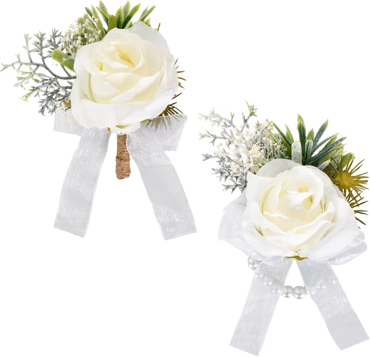 Pols Corsage Boutonniere Set - Bruiloft Accessoires - Feestelijke Decoratie - Handgemaakt Kunstmatig - 8 x 8 x 5 cm