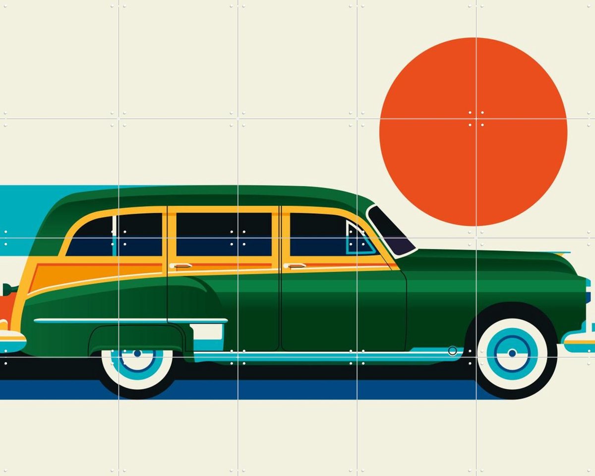 IXXI American Green Vintage Wood, Bo Lundberg - 100 x 80 cm - Gratis ophangtool - Grote wanddecoratie en posters - Kleurrijk, Illustraties, Vintage