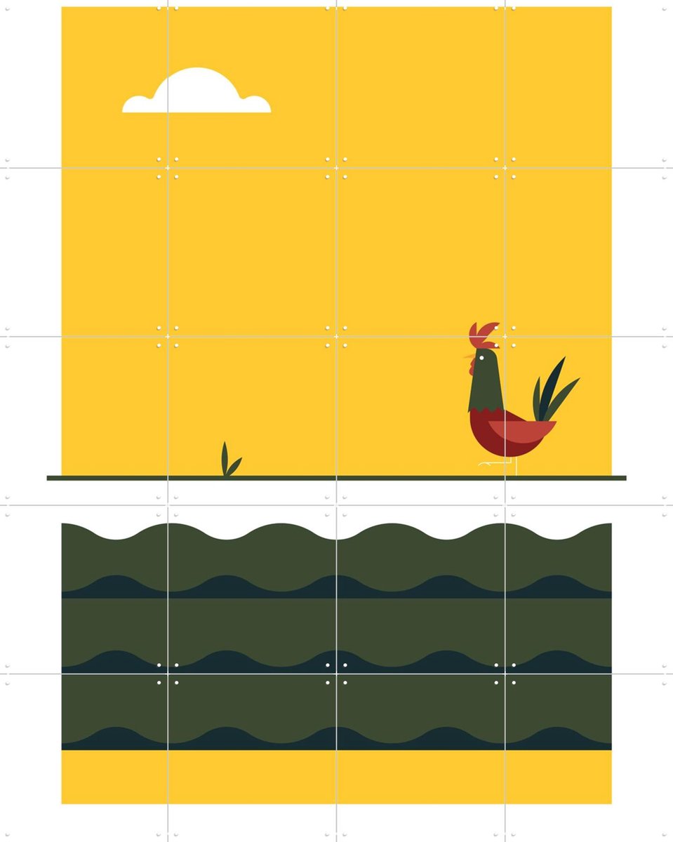 IXXI The Big 5 - rooster, Studio Kars + Boom - 80 x 100 cm - Gratis ophangtool - Grote wanddecoratie en posters - Geometrische Kunst, Grafisch