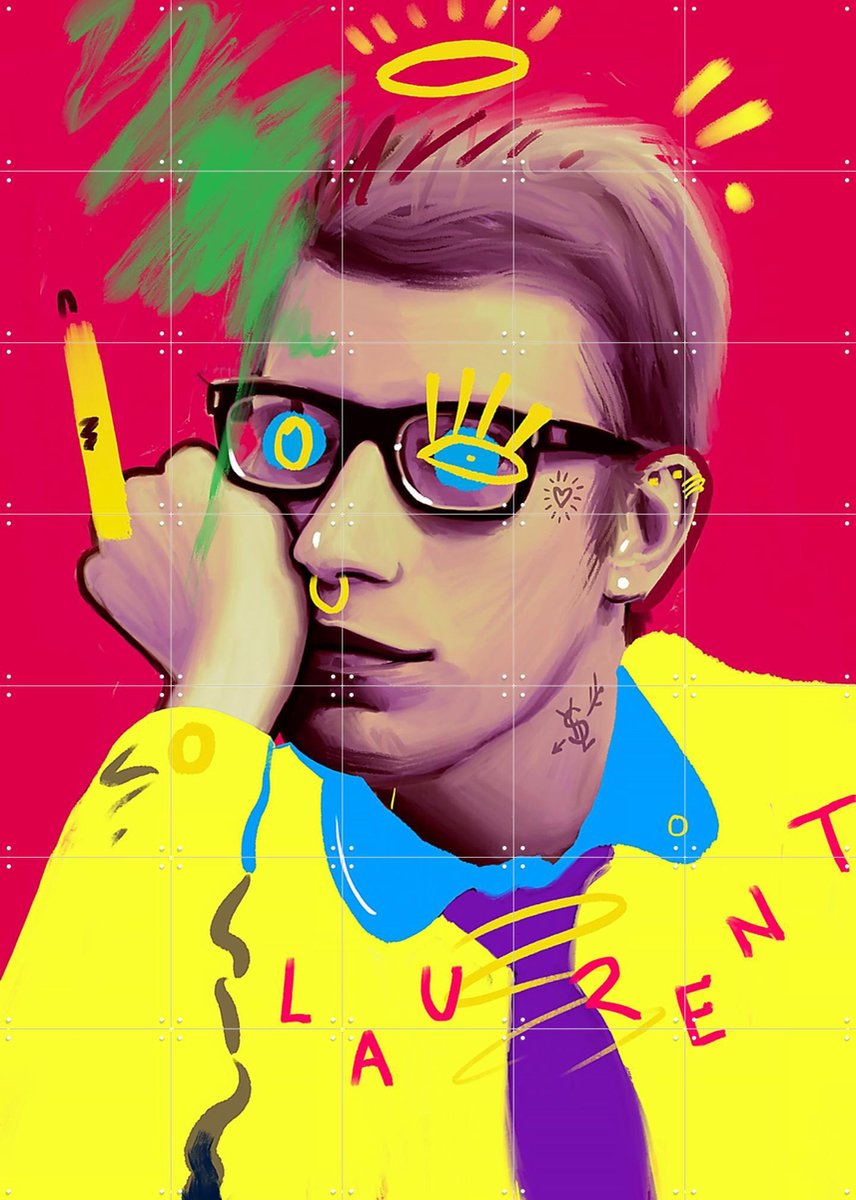 IXXI YSL Laurent, Pop-art by Tadej - 100 x 140 cm - Gratis ophangtool - Grote wanddecoratie en posters - Illustraties, Kleurrijk, Speels