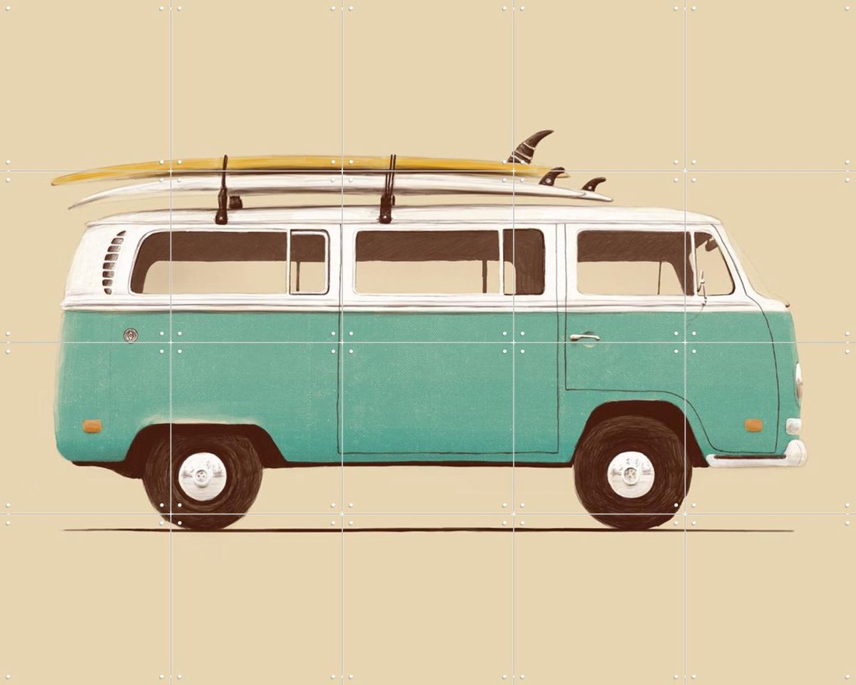 IXXI Blue Van, Florent Bodart - 100 x 80 cm - Gratis ophangtool - Grote wanddecoratie en posters - Speels, Vintage, Illustraties, Minimalisme