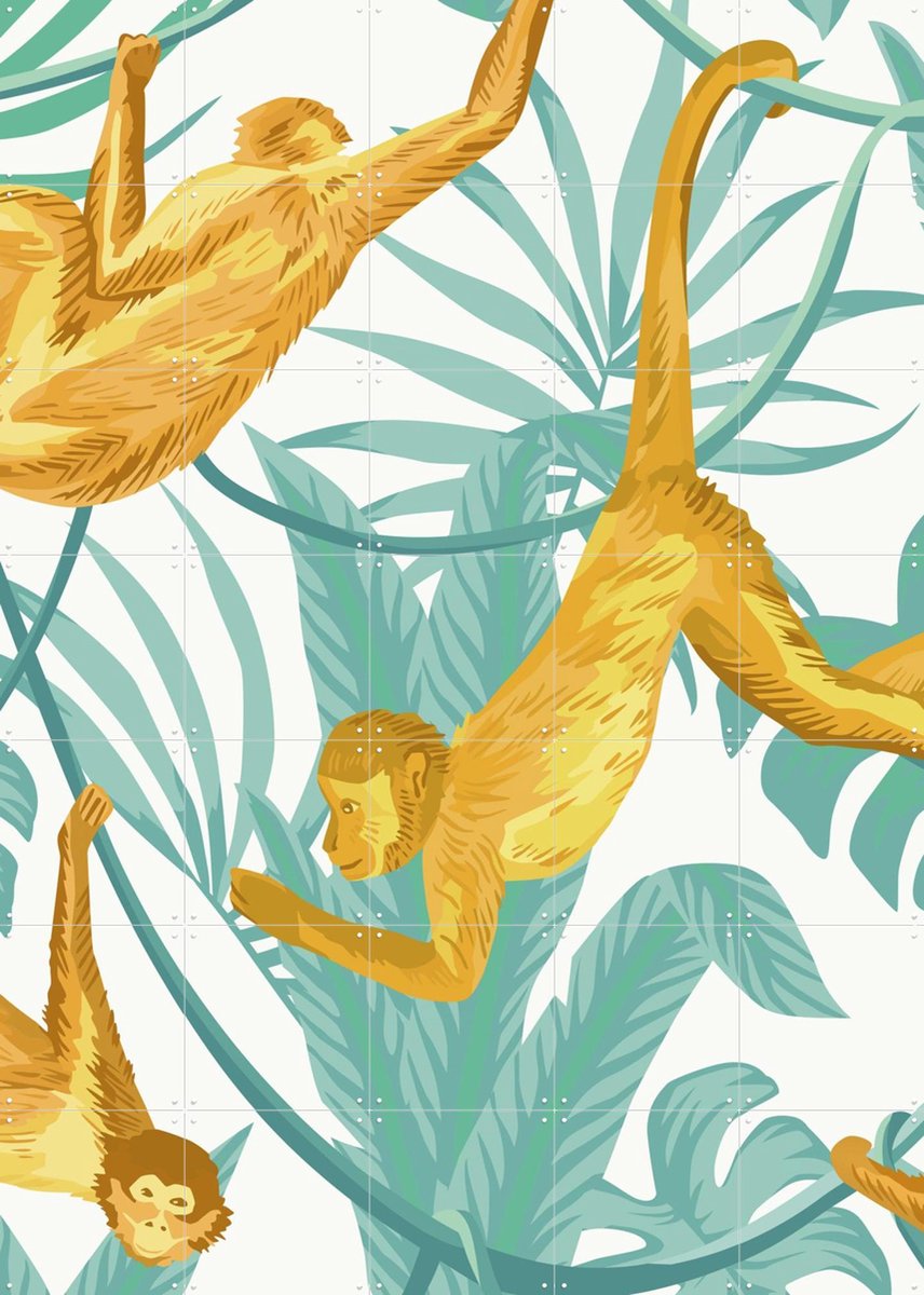 IXXI Happy monkeys, Creative Lab Amsterdam - 100 x 140 cm - Gratis ophangtool - Grote wanddecoratie en posters - Kleurrijk, Speels, Grafisch Ontwerp