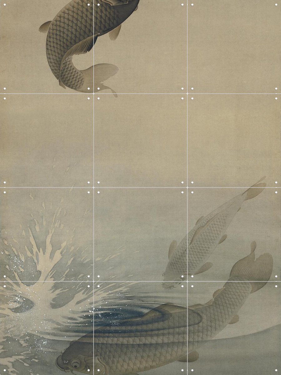 IXXI Carp, Ohara Koson & Rijksmuseum - 60 x 80 cm - Gratis ophangtool - Grote wanddecoratie en posters - Klassiek, Ukiyo-e, Naturalisme, Woonkamer
